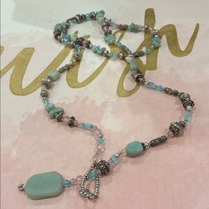 Cookie Lee Turquoise Chips, AB Beads and Silver Tone Metal Pieces Necklace
